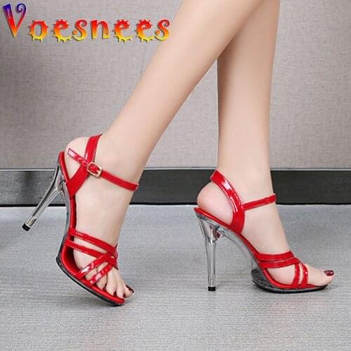 2021 Women Sandals Sexy Model Show Shoes Sexy Cross Vamp High Heels Open Toes Fashion Party Female Lady Stiletto Office Shoes