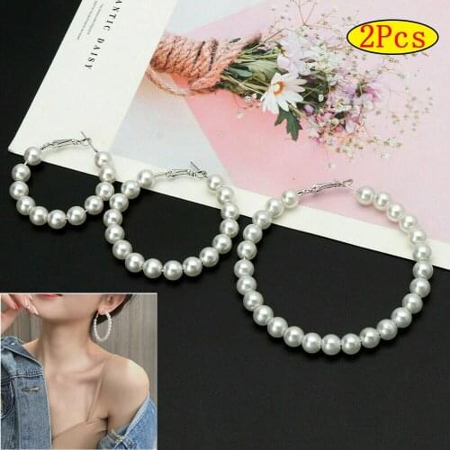 1 Pair Elegant White Pearls Statement Earrings Women Oversize Pearl Circle Ear Rings Earrings Fashion Girls Jewery Ornaments