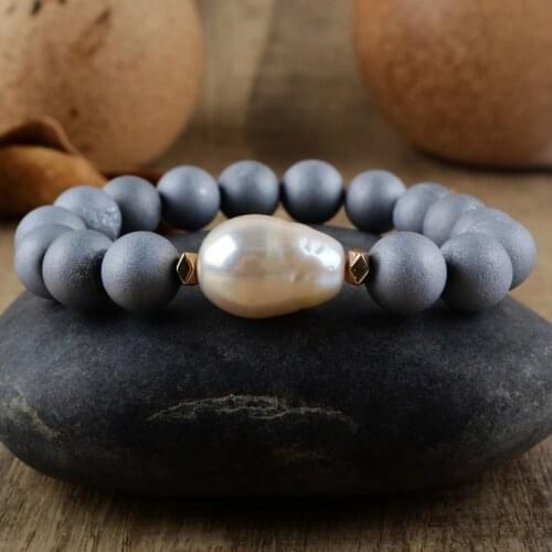 Natural Pearl Bracelet Freshwater Pearl Charm Women Bracelet Agates Drusy Beaded Bracelet Handmade Boho Girl Bracelet Gifts