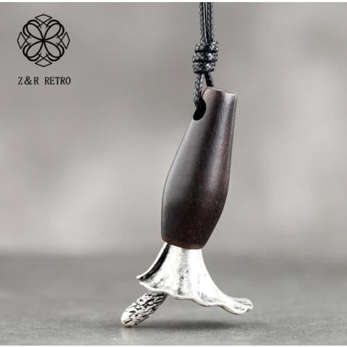 Flower Pendants Necklaces Sandalwood Rope Sweater Chains Wooden Necklace Christmas Jewelry For Women Trendy Gift Wholesale 2021
