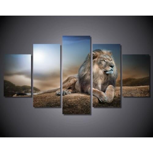 5 block printing animal lion group of children digital canvas painting room decoration posters printed images