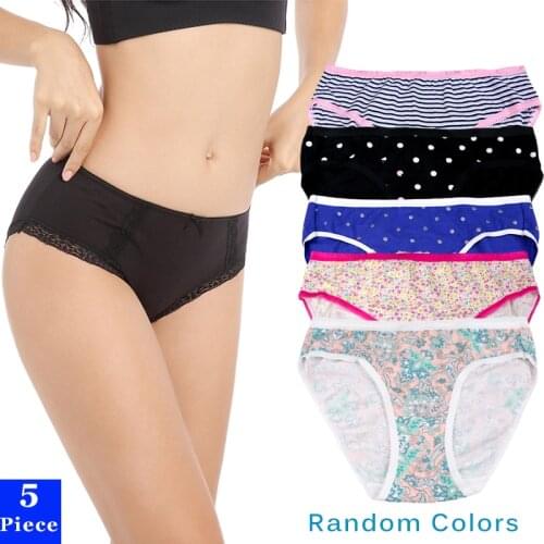 5pcs/lot cotton women underwear strpied print mid rise women panties M-XXL plus size female Lingerie Girls Ladies briefs random