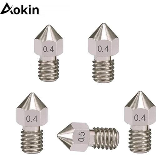 5pcs MK8 V5 V6 Stainless Steel Nozzle 3D Printer 0.3mm/0.4mm/0.5mm M6 Threaded Part 1.75mm/3mm Filament For Extruder 3D Printers