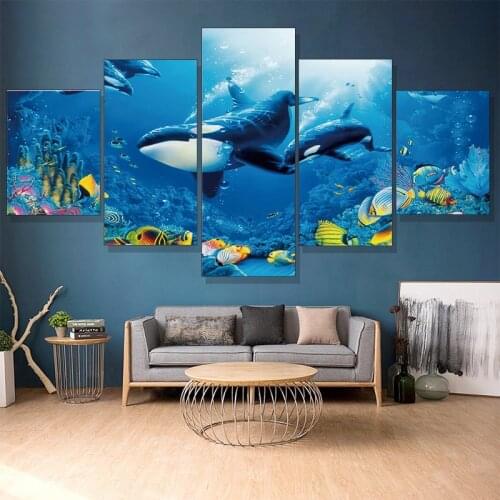 Unframed Canvas Animal Painting Wall Art Whale Poster Canvas Painting 5 Pcs Print Ocean Pictures Home Bedroom Kids Room Decor