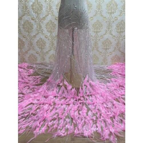 African Lace Fabric with beads and feather SYJ-5288810 Latest Tulle Frech Fabric High Quality Nigerian Lace Fabric For Party
