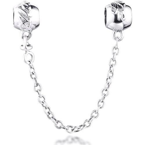 Love Always Safety Chain Charms Beads Original 925 Sterling Silver Lock Bead Fits Pandora Bracelets Fine Jewelry bijoux