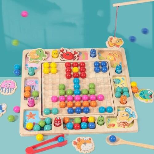 Wooden Toys children fishing memory chess Toddlers Matching Game clip beads Magnetic Fishing Game Early Learning Educational Toy