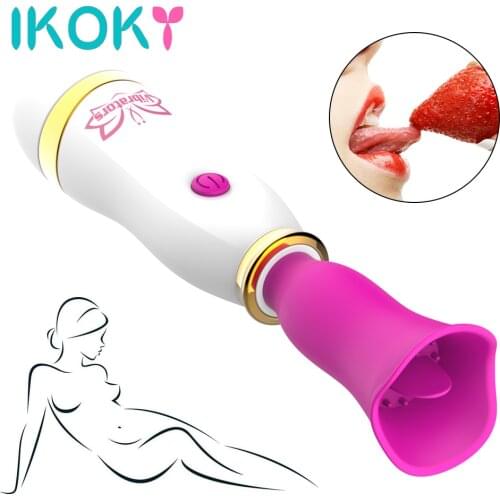 IKOKY Nipple Clitoris Licking Stimulator Tongue Licking Vibrator Sex Toys for Woman AV Stick Silicone Masturbator 12 Speed