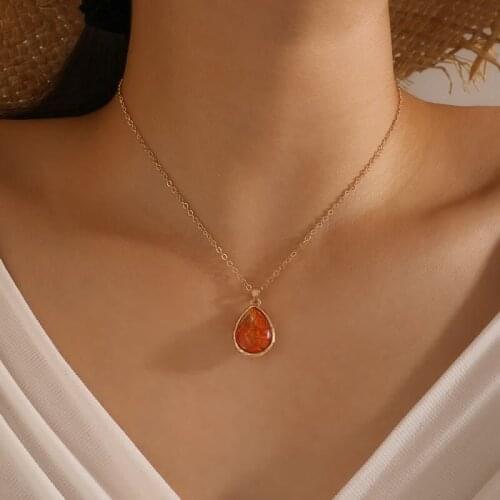 Exquisite Colorful Water Drop Pendant Necklace Charming Wedding Gold Clavicle Chain Choker Fashion Womens Jewelry Gift