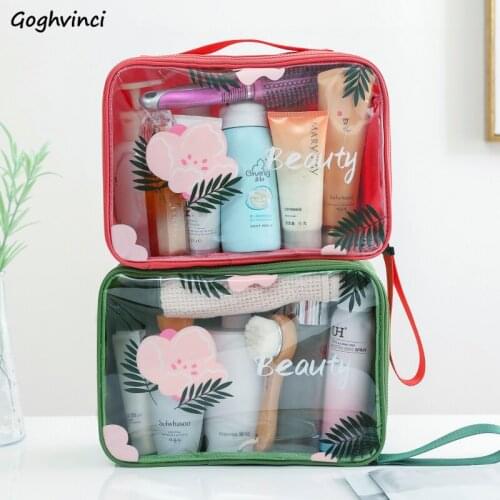 Cosmetic Bags Half-Transparent Floral Print Beauty Portable PVC Waterproof Toiletry Make Up Storage Chic Lovely Zipper Ins Cases
