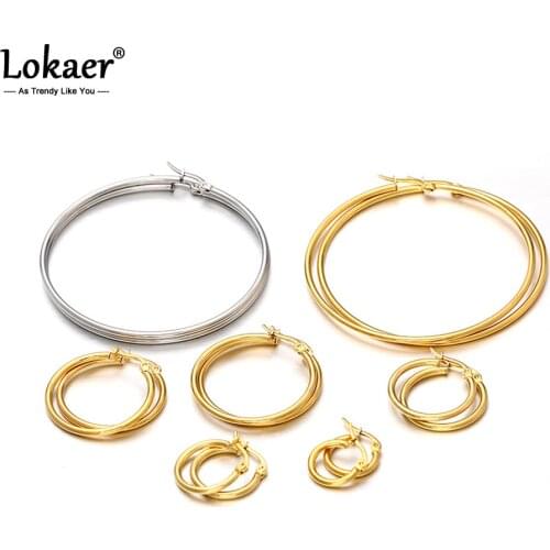 Lokaer Fashion Bohemia Stainless Steel Hoop Earrings 4 Colors Hyperbole Circle Earring For Women Girls Jewelry Pendientes E18110