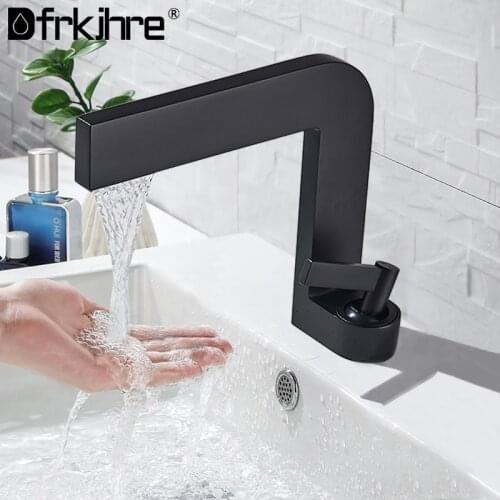Bathroom Matte Black Basin Faucets Deck Mounted Modern Washing Basin Single Faucet Mixer Hole Crane Cold Hot Water Mixer Tap
