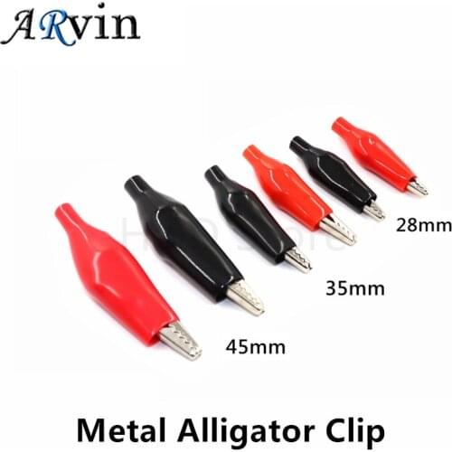 10pcs 28mm/35mm/45mm Metal Alligator Clip G98 Crocodile Electrical Clamp for Testing Probe Meter Black/Red with Plastic Boot Car
