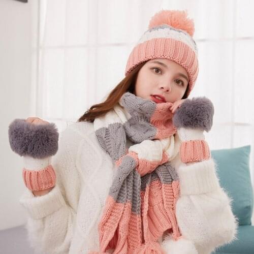 Fashion Hat combination Winter new Korean 2021 knitted scarf womens gift warm fashion wool hat cold proof scarf gloves versatil