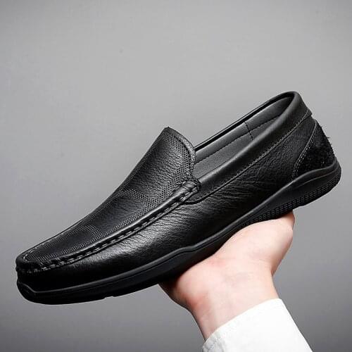 Genuine Leather Men Casual Shoes Footwear Slip-on Comfortable Loafers Moccasins Lightweight Lazy Single Shoes Driving Shoes