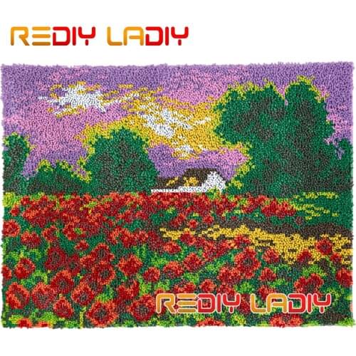 Latch Hook Rug Kits Poppy Field Plush Wall Tapestry DIY Carpet Rug Thick Yarn Arts Cushion Crocheting Floor Mat Home Decor Gifts