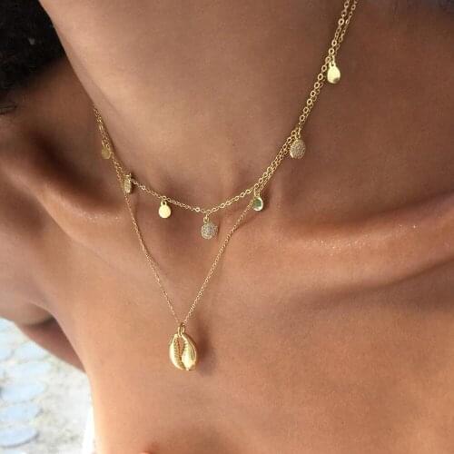 2021 New Classic Shell Pendant Necklace Gold Color Tiny Chain Set Statement Choker for Women Wedding Jewelry