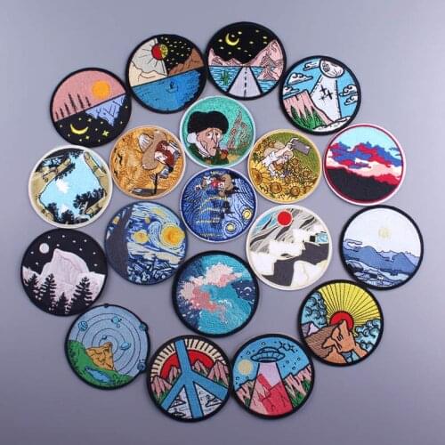 Wilderness Patch Iron On Patches On Clothes Stripe Van Gogh Moon Badge Patch Embroidered Patches For Clothing Sticker Sewing Diy