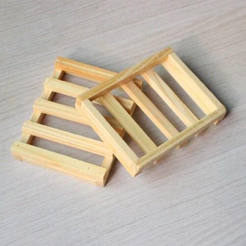 New Wood-color Trapezoid Natural Wood Soap Plate Box Bath Soap Tray Holder Dish Shower Wash 9.5*7.3*1.4cm F20173253