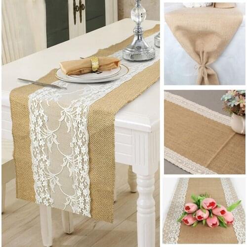NEW Arrival Hessian Burlap Table Runner Weding Flower Lace Natural Rustic Vintage Home Decor Fashion Lace Linen Table Runners