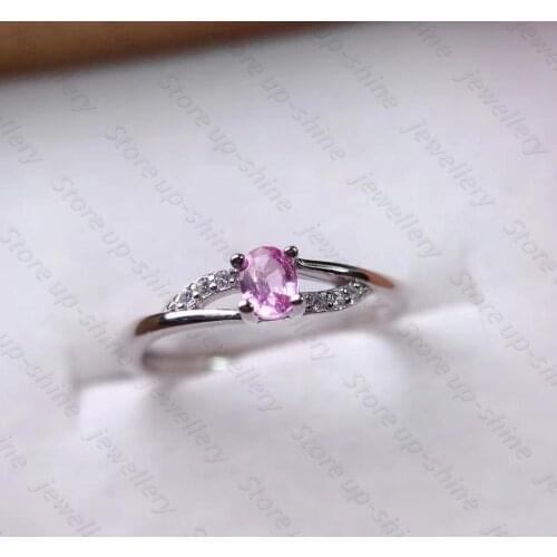 New Pure Natural Paparacha Pink Sapphire 925 Silver Womens Ring Exquisite Simple and Cute