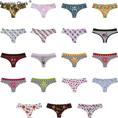 Fruit Expression Letter Flower Print Sexy Breathable Girls Underwear Low Waist Sexy Thong, Sexy Clothes for Women