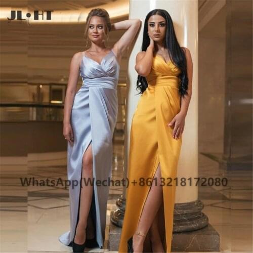 Sheath 2021 Gold Silver Sheath Bridesmaid Dresses Silk Satin Pleat Spaghetti Straps Wedding Party Bridesmaid Dress