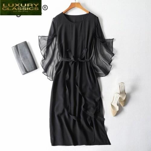 Dress Real Silk Long Women Vintage Black Dress Party Dresses Elegant Ladies Summer Dresses Spring Vestidos Verano 2021 98
