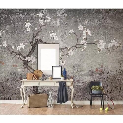 Custom Photo Wallpaper Mural New Chinese Hand Flower Flower and Bird Living Room Wallpaper 3d Vintage Plum Background
