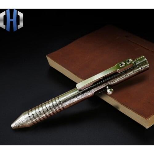 New Damascus Flame Pattern Self-defense Survival Writing Portable Outdoor EDC Bolt Tactical Pen