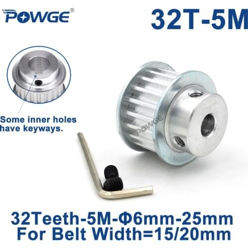 POWGE 32 Teeth 5M Synchronous Pulley keyway Bore 8/10/12/14/15/16/17/18/19/20mm for Width 15/20mm HTD5M Timing Belt 32Teeth 32T