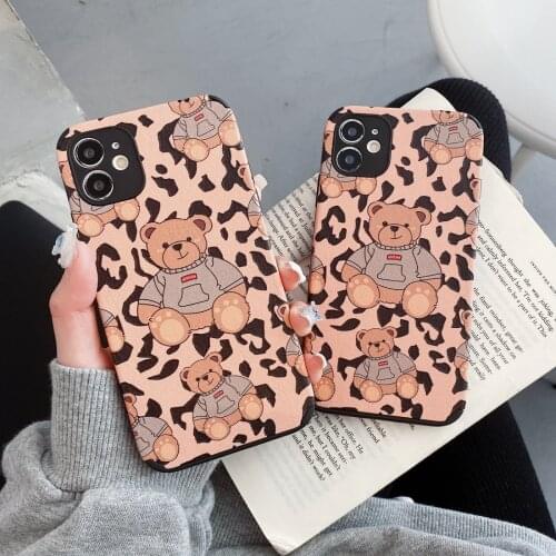Leopard print bear pattern for iPhone 11Pro 12 12mini 7 8plus XR XS xsmax 12promax se2 Antiskid phone case