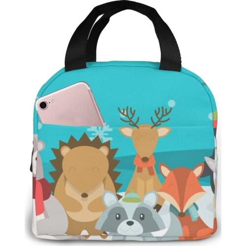 Smiling Animals Christmas Cooler Lunch Box Portable Insulated Lunch Bag Thermal Food Picnic Lunch Bags