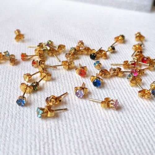 Stainless Steel Colors 4mm Round Stone AAA Zircons Stud Earrings Real-gold Plated Allergy Free No Easy Fade