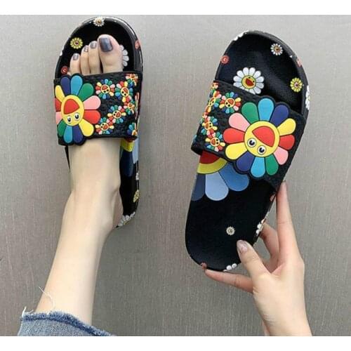 2021 Slippers For Women Summer Sunflower Sunfloral Sliders Beach Sandals Female Indoor Flip Flops Ladie Soft Slides White Shoes