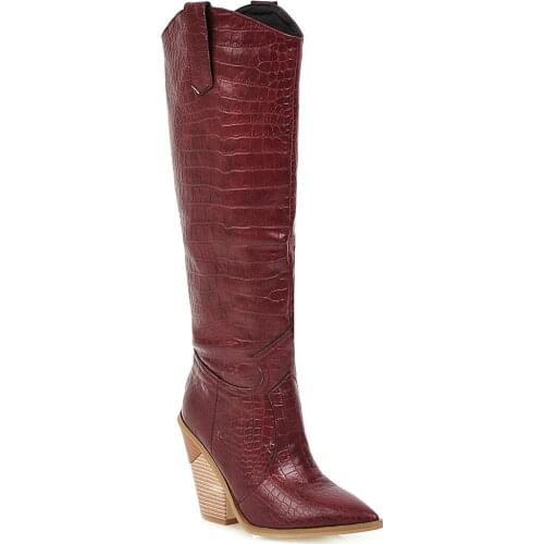Size34-43 2020 New Knee High Boots Western Cowboy Black Boots for Women Long Winter Boots Pointed Toe Cowgirl Boots Women