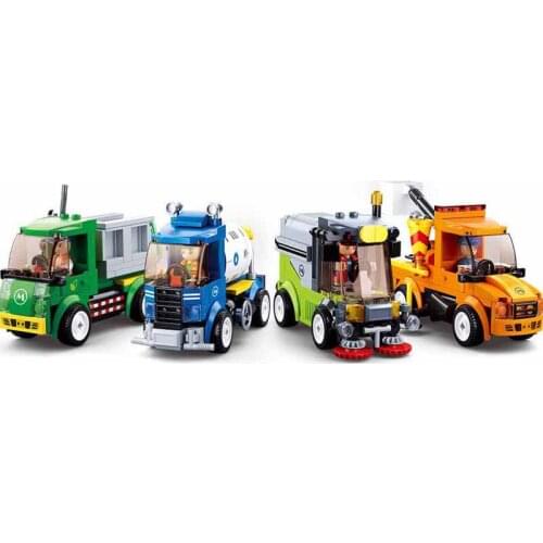 SLUBAN New Town Great Vehicles Municipal Car City Road Sweeper Models Building Block Kids Educational Brick Automobile Toy Gifts