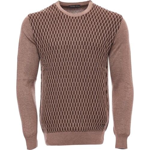 Biege Diamond Patterned Circle Neck Sweater