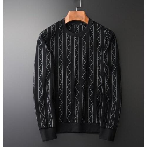 Classic Geometric Yarn Dyed Sweatshirt Male Luxury Round Collar Black Casual Sweatshirts Men 4xl Slim Fit Mens Hoodies