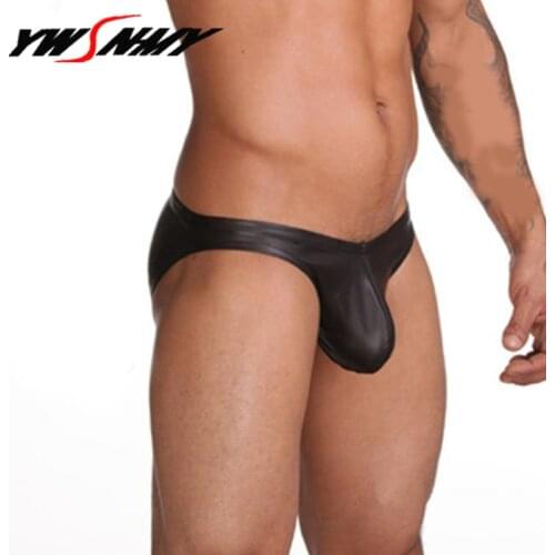 Faux Leather Underwear Men Briefs Sexy Pouch Jockstrap Low Waist Man Male Cuecas Shorts Panty Homme Gay Underpants 1pcs