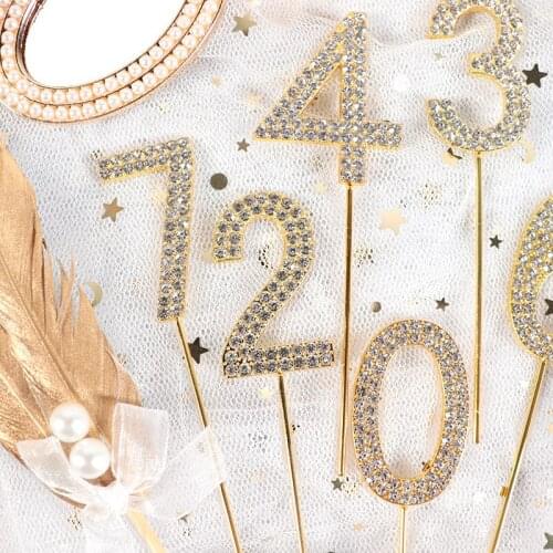1Pc Wedding Gold Silver Glitter Alloy Rhinestone Number Cake Digital Cakes Dessert Decor Toppers Baby Shower Birthday Decoration