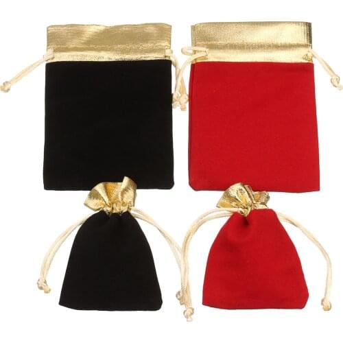 Christmas Day Red Black Gold Color Velvet Small Pourches Bags Drawstring 7*9cm 9*12cm for Jewelry Bracelet Necklace Gifts