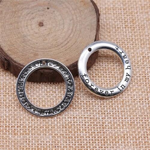 WYSIWYG 10pcs 28x28mm Forever In My Heart Charm Forever In My Heart Circle Pendant Pendant Forever In My Heart