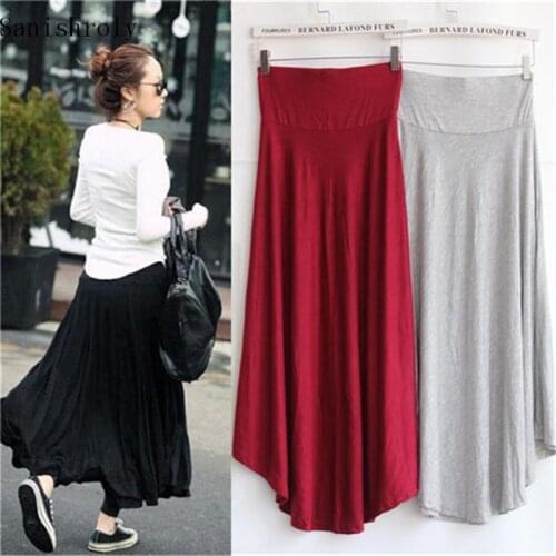 Sanishroly New Summer Women Irregular Long Skirts Elastic High Waist Modal Skirt Female Big Swing Maxi Skirt Saia Plus Size S926