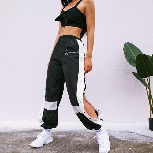 HOUZHOU 2020 Jogger Women Pants Fashion Sweat Pants for Women Side Split Button High Waist Black Baggy Women Trousers Streetwear