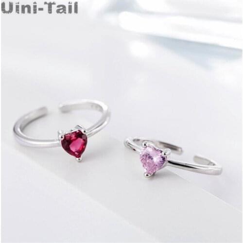 Uini-Tail hot new 925 sterling silver open heart ring cute girl jewelry simple fashion tide flow birthday gift custom ring