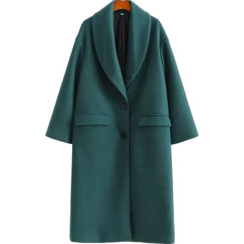 PUWD Casual Woman Green Oversized Long Woolen Coats 2020 Winter Fashion Ladies Thick Soft Jackets Female Loose Warm Outerwear