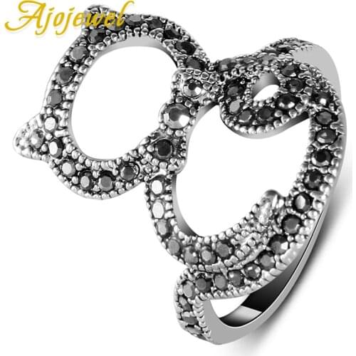 Size 6 Vintage Style Pave CZ Cat Ring Women Black Animal Jewelry Special Design Ajojewel Brand