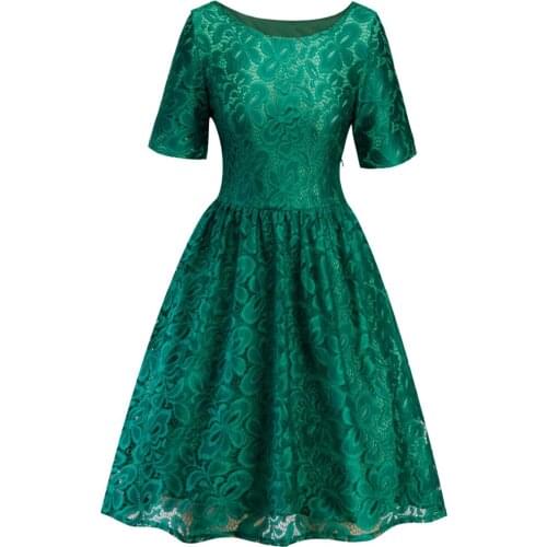 Retro Black Blue Green Floral Lace Dress Elegant Women Evening Party Dress 2020 Female A Line Summer Vintage Dresses Vestidos