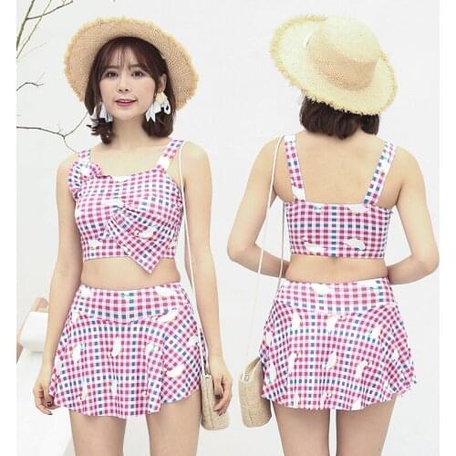 2021 New Fashion Ladies Plaid Fresh Swimsuit Sexy Conservative High Waist Split Beach Vacation Swimsuit Swimwear Bikini